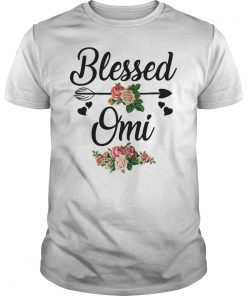 Womens Blessed Omi Flowers Heart Mothers Day T-Shirt