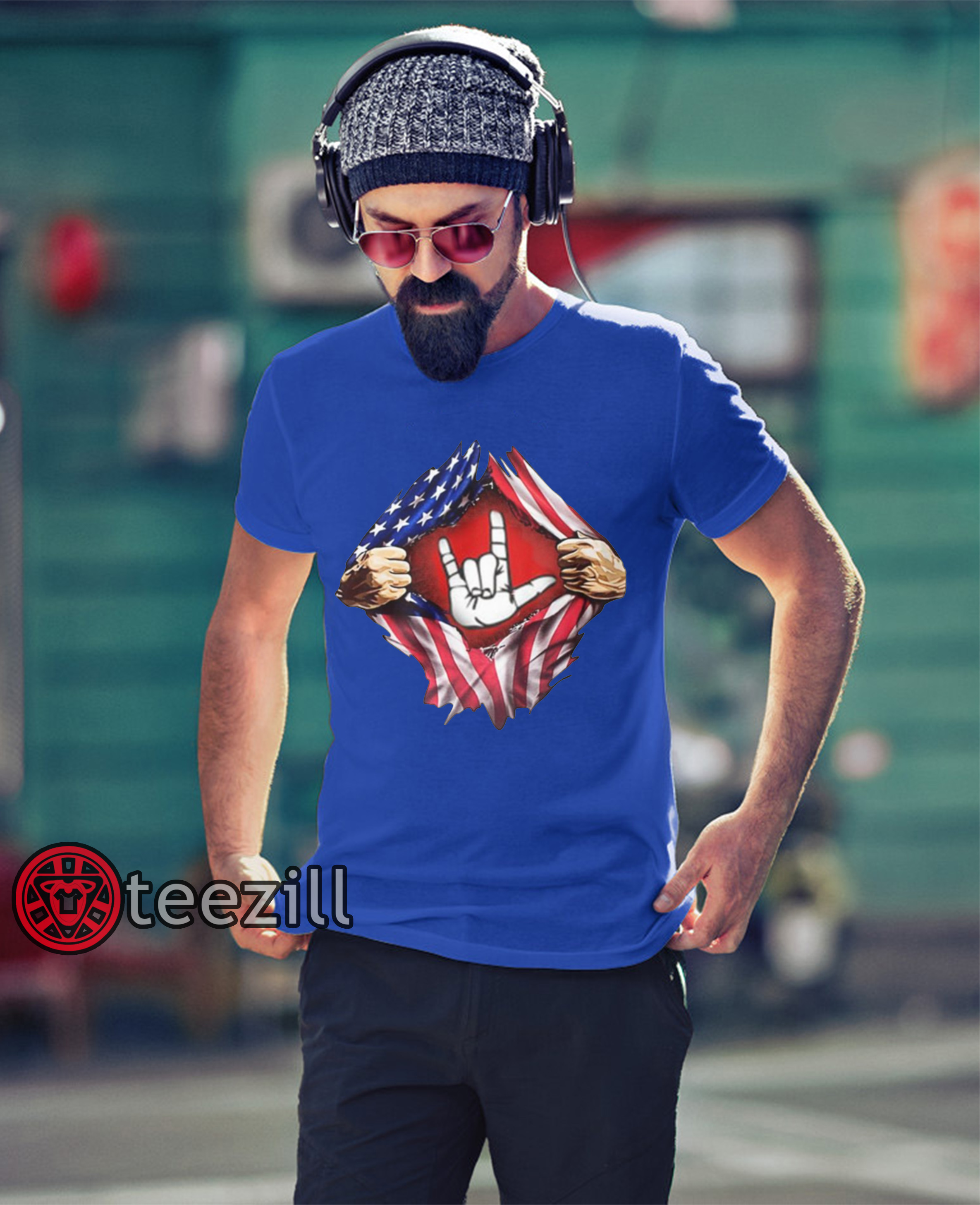 Blue 4th of july american flag peace sign hand shirt - TeeZill