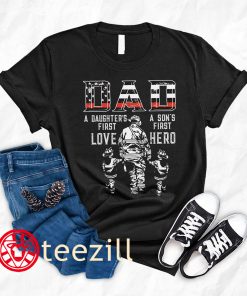 Firefighter Cross America Flag Dad A Daughter's First Love A Son's First Hero Firefighter Father Day Shirt