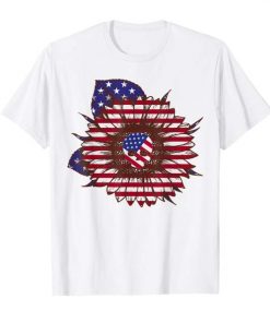 Hippie Sunflower Skull American Flag 4th Of July Tshirt