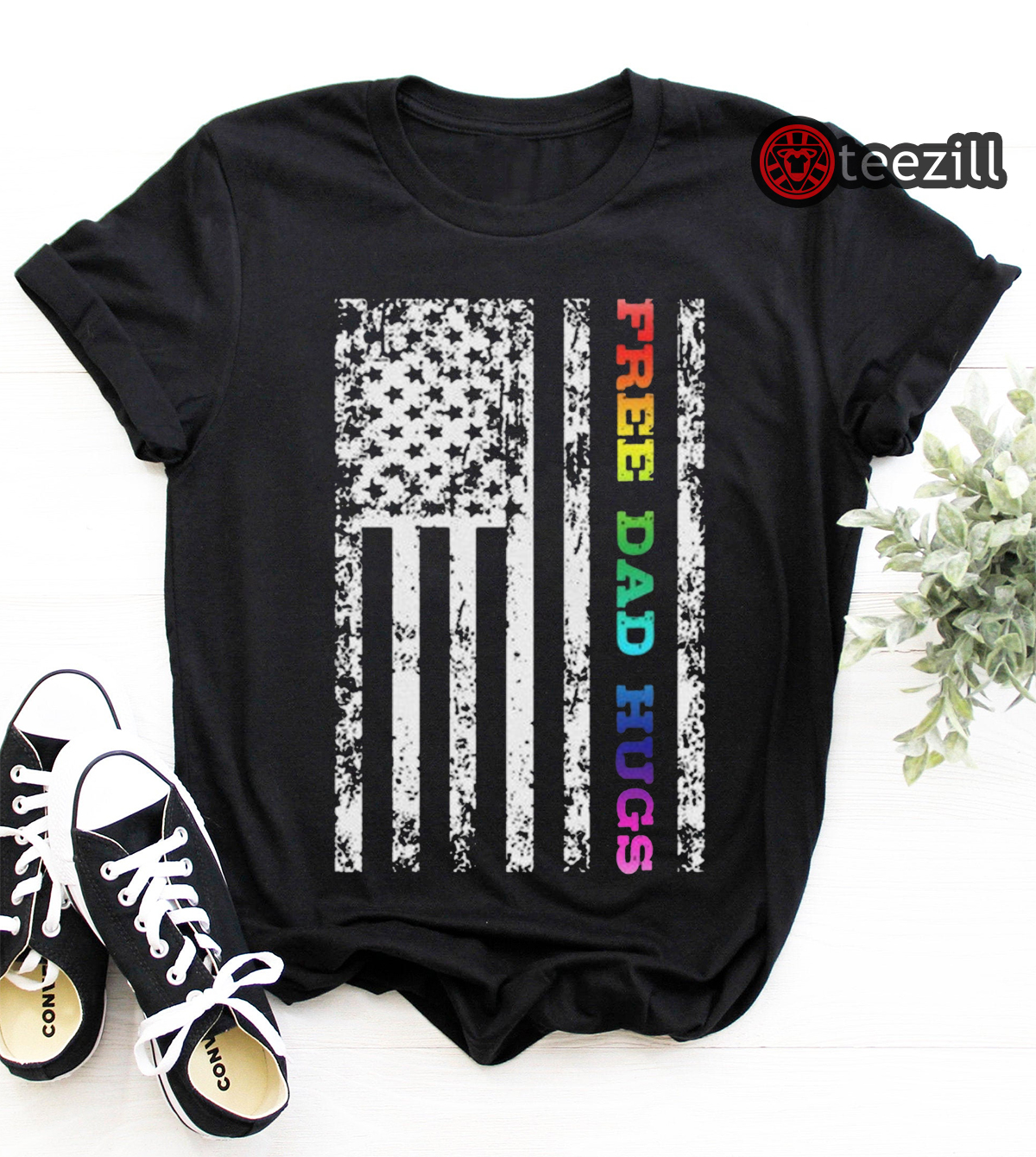 Vintage Free Dad hugs Rainbow Heart LGBT pride Month T-Shirt