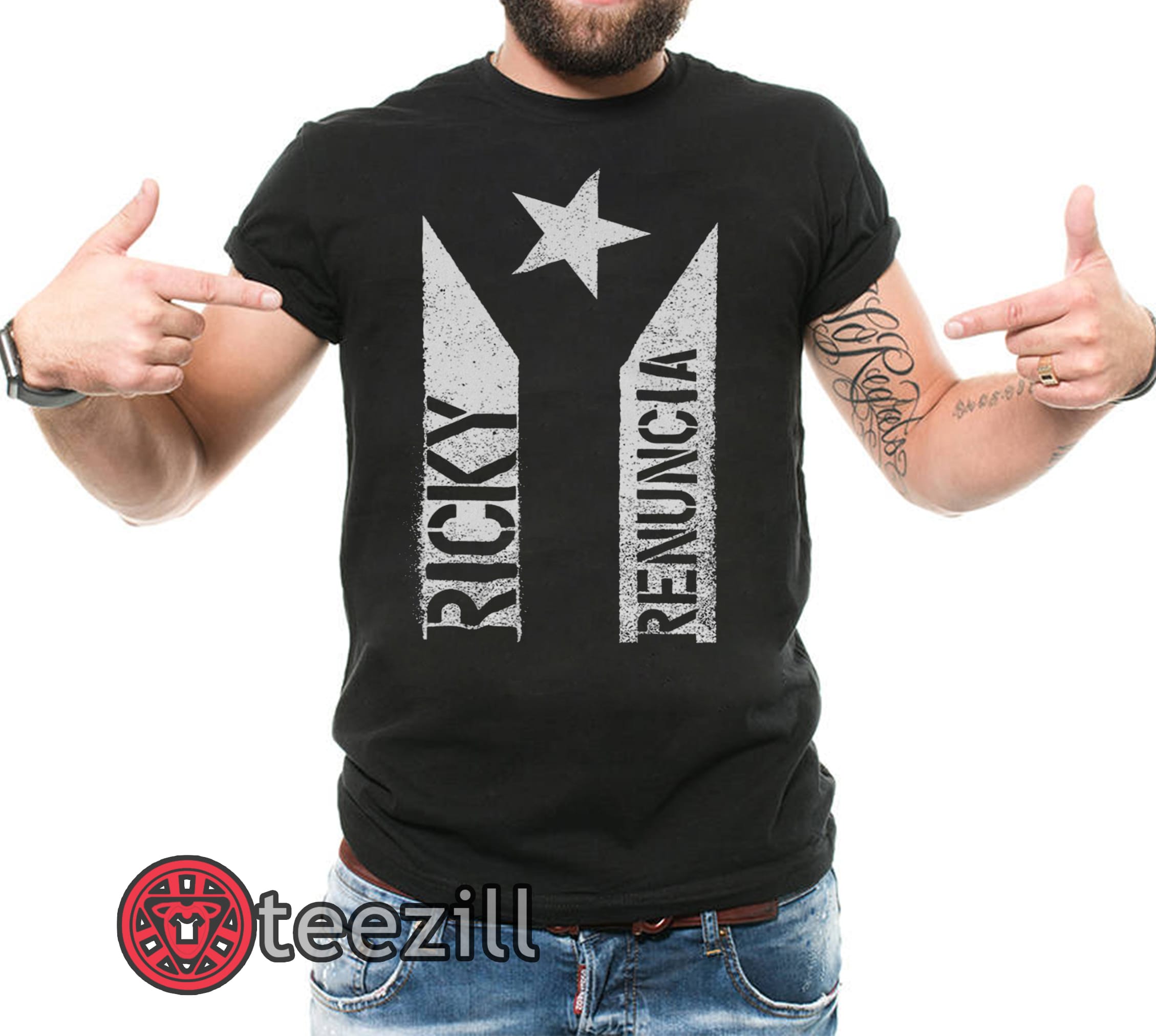 Men's Ricky Renuncia Bandera Negra Puerto Rico Top Shirt T-Shirt