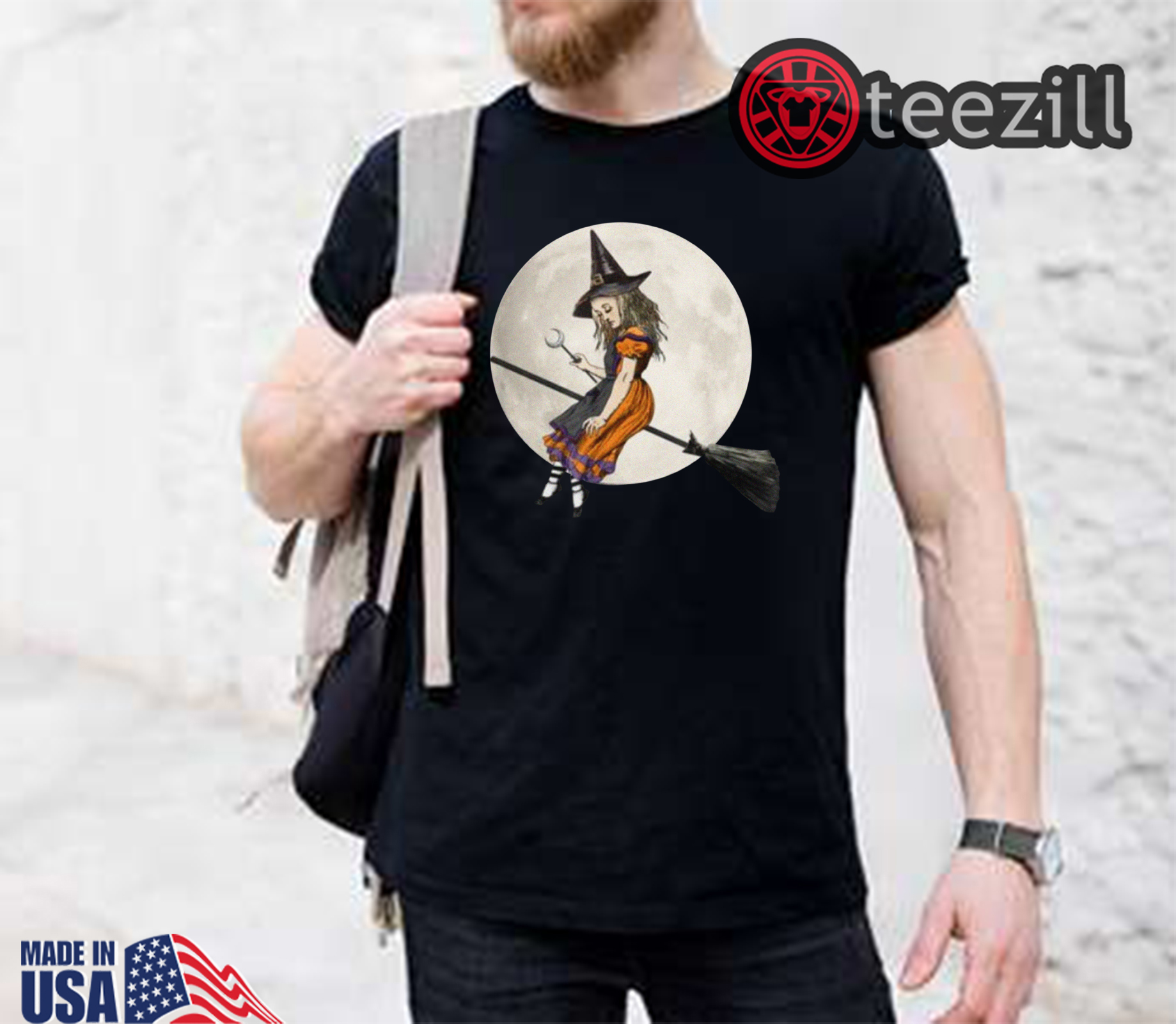 Alice In Wonderland Witch Flying on Broom Halloween Costume Youth Kids Shirt - Image 3