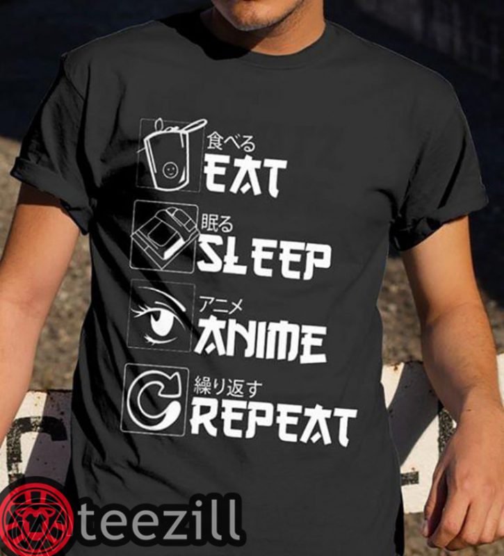 Eat Sleep Anime Repeat T-Shirt Japanese Animation Lover Gift