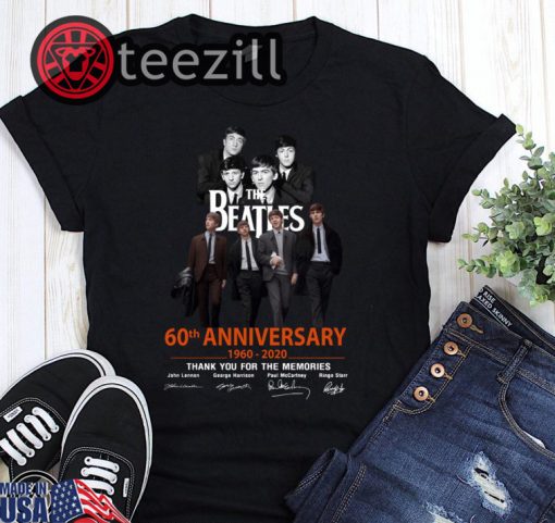 The beatles 60th anniversary 1960-2020 thank you for the memories signatures tee