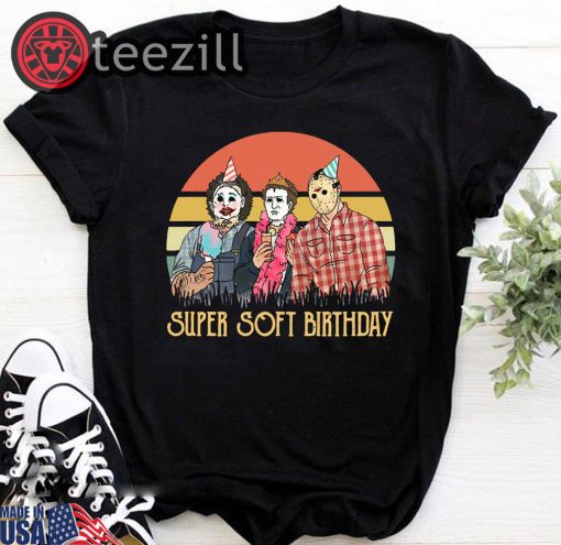 Birthday vintage horror movie characters super soft shirt