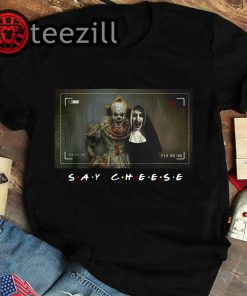 Halloween pennywise and valak say cheese unisex shirt