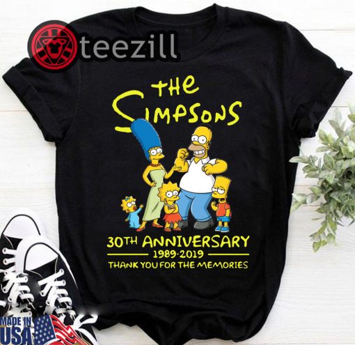 The simpsons 30th anniversary 1989-2019 thank you for memories t shirt