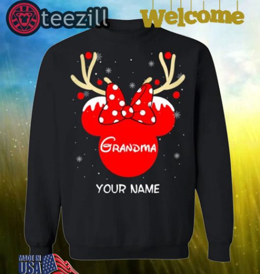 Nice Custom Name Minnie Reindeer Grandma Family Christmas Shirt