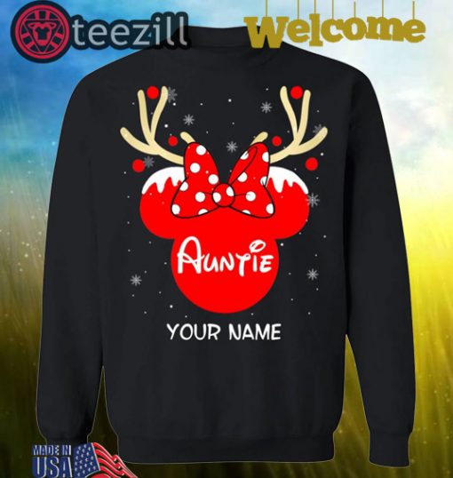 Nice Custom Name Minnie Reindeer Auntie Family Christmas Shirt