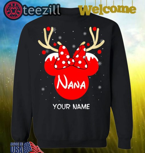 Nice Custom Name Minnie Reindeer Nana Family Christmas Shirt