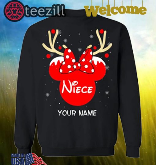Nice Custom Name Minnie Reindeer Niece Family Christmas Shirt