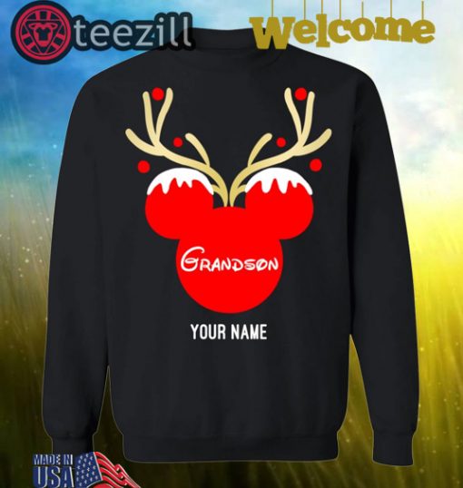 Nice Custom Name Grandson Mickey Reindeer Family Christmas Shirt