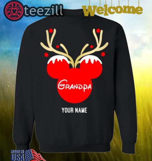 Nice Custom Name Grandpa Mickey Reindeer Family Christmas Shirt