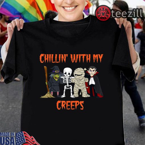 Halloween Skeleton Witch Gift Chillin With My Creeps Vampire Shirt