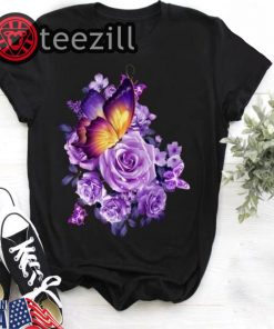 Pancreatic Cancer Awareness Butterfly Purple Rose Tshirts