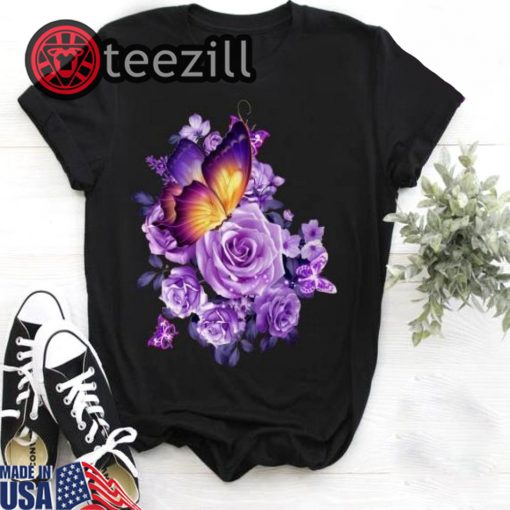 Pancreatic Cancer Awareness Butterfly Purple Rose Tshirts