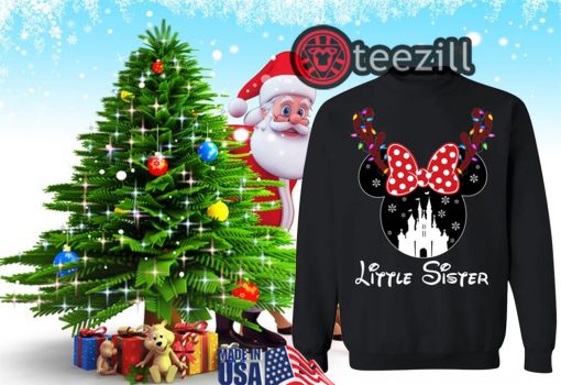 Reindeer Minnie Little Sister Disney Castle Family Christmas Shirt