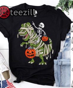 Skeleton Riding T Rex Funny Halloween Shirt