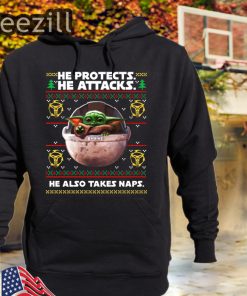 Baby Yoda Christmas Protects Attacks Also Takes Naps Hoodies Shirt