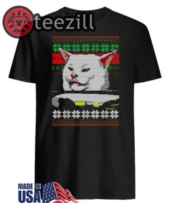 Cat Meme Woman Yelling At Table Dinner Ugly Christmas Shirt