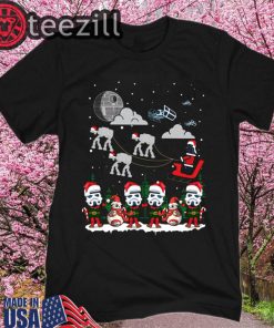 Christmas star wars darth vader and stormtroopers sleigh deathstar christmas t-shirt