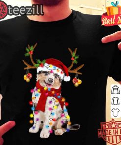 Santa Aussie Gorgeous Reindeer Light Christmas Tshirt