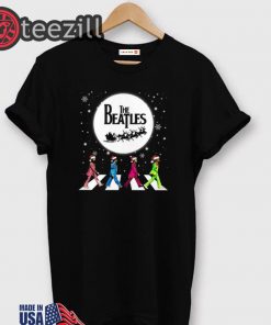 Santa The Beatles walking across Abbey Road Xmas Tshirts