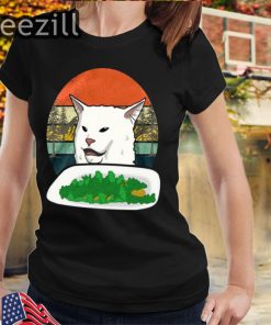 Woman Yelling Confused white Cat at Dinner vintage shirt