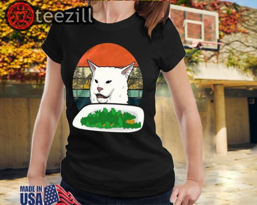 Woman Yelling Confused white Cat at Dinner vintage shirt