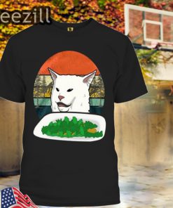 Woman Yelling Confused white Cat at Dinner vintage t-shirt