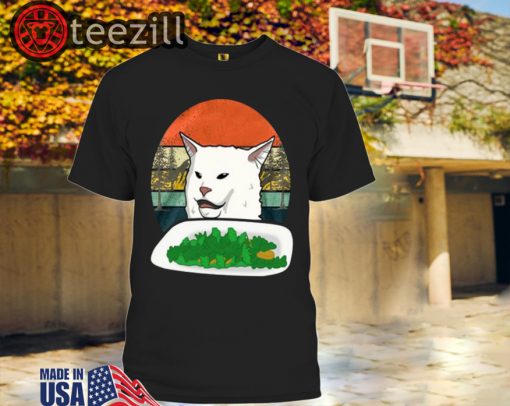 Woman Yelling Confused white Cat at Dinner vintage t-shirt