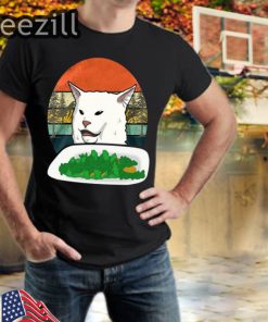 Woman Yelling Confused white Cat at Dinner vintage t-shirts