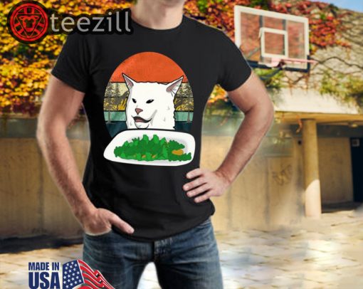 Woman Yelling Confused white Cat at Dinner vintage t-shirts