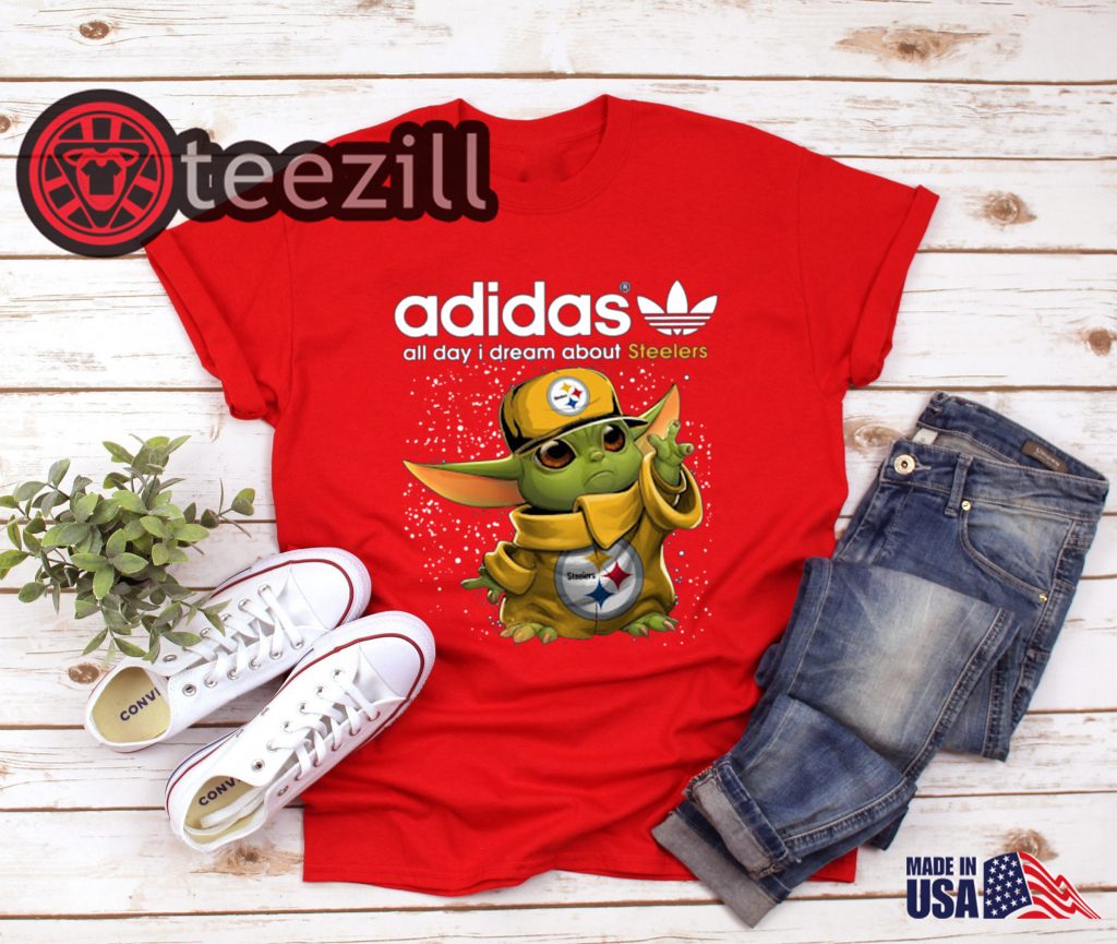 Adidas All Day I Dream About Steelers Baby Yoda T-Shirts