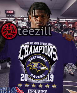 Afc North Division Champions Baltimore Ravens 2019 Back To Back T-Shirts
