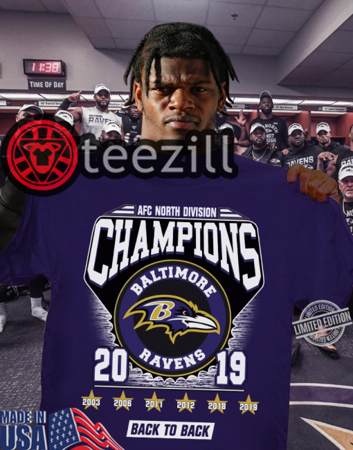 Afc North Division Champions Baltimore Ravens 2019 Back To Back T-Shirts