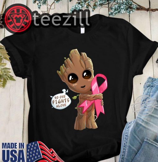 Baby Groot Hug Cancer Awareness No One Fights Alone Shirt