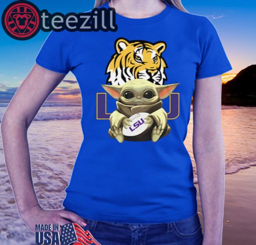 Baby Yoda Hug LSU Tigers Shirts Ladies T-Shirt