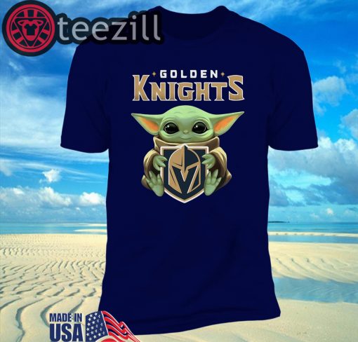 Baby Yoda Hug Logo Golden Knights Shirt