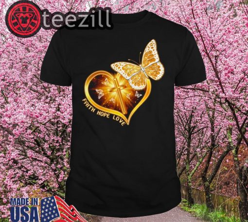 Christian Heart Butterfly Faith Hope Love Tshirt