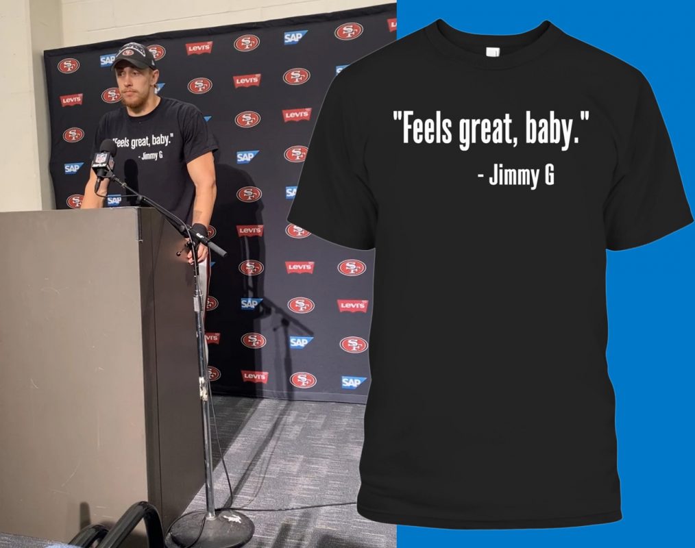 george kittle wearing jimmy g shirt