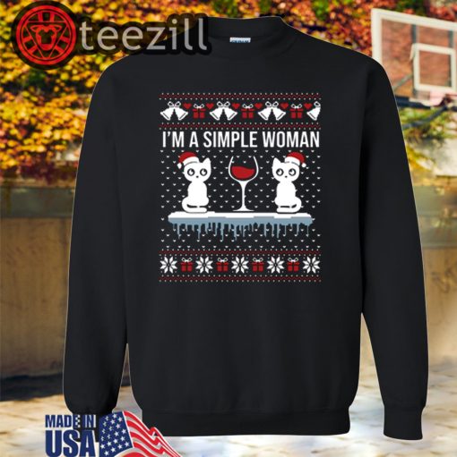 I’m a simple woman who loves cat and wine ugly christmas sweatershirt