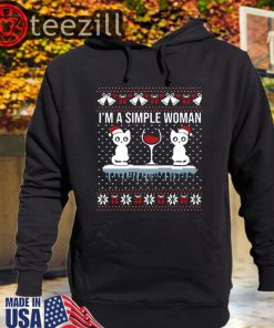 I’m a simple woman who loves cat and wine ugly christmas sweatershirts