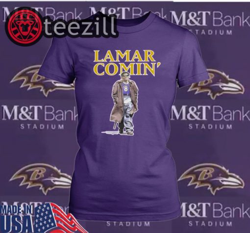 Lamar Comin T-Shirt Lamar Jackson Baltimore Ravens Official