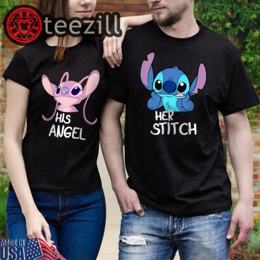 Men Her Stitch and Women's His Angel Disney T-Shirt