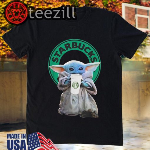 Men's Baby Yoda drinking Starbucks Star Wars Tshirt