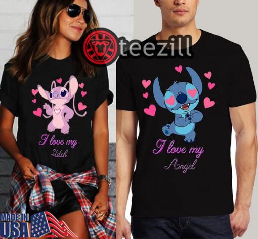 Men's Stitch and Women's Angel Couple Disney Shirt Couple Love T-Shirts