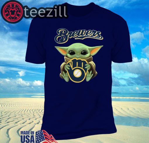 New Baby Yoda hug Milwaukee Brewers Logo T-Shirt