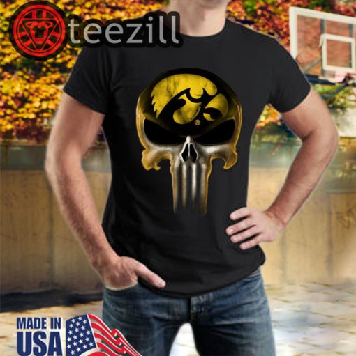 Skull Iowa Hawkeyes The Punisher Mashup NCAA Football T-shirt